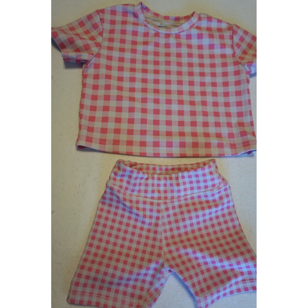 SweetHoney Kids Pink Gingham 2 Piece Rash Guard and Shorts Set Size 5Y